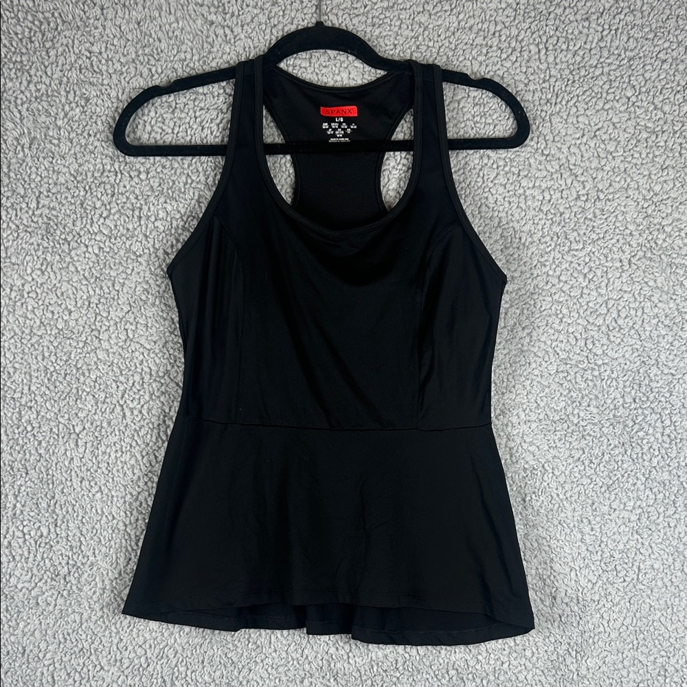 SPANX Racerback Built in Bra Black Tank Top Size L